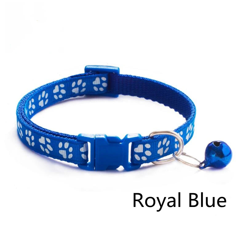 Collar para mascotas con campana, huella de dibujos animados, colorido, para perro, cachorro, gatito, collar ajustable de seguridad con timbre, accesorios para mascotas