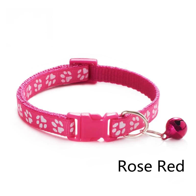 Collar para mascotas con campana, huella de dibujos animados, colorido, para perro, cachorro, gatito, collar ajustable de seguridad con timbre, accesorios para mascotas