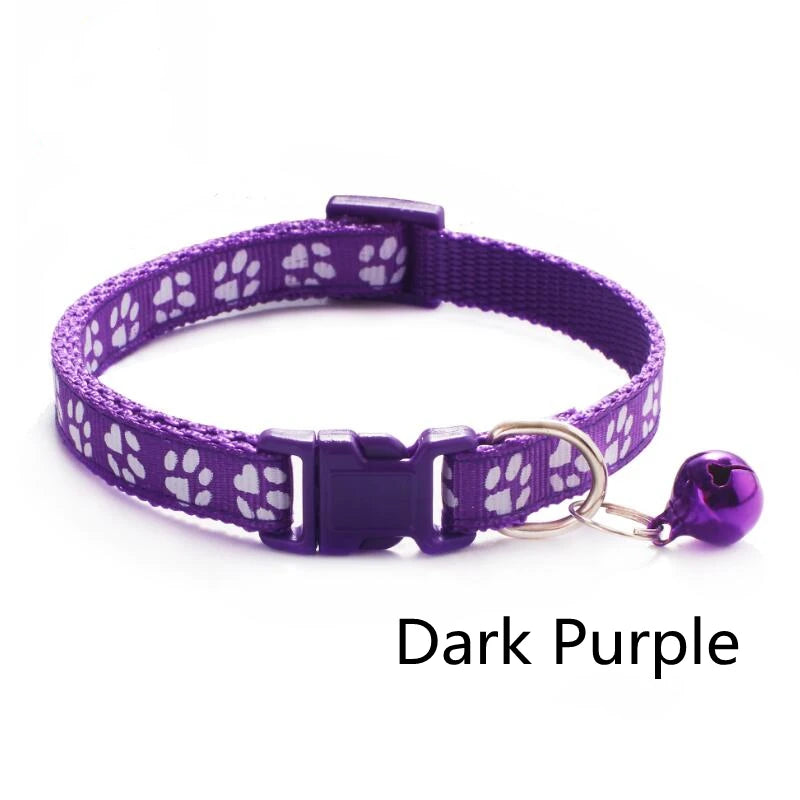 Collar para mascotas con campana, huella de dibujos animados, colorido, para perro, cachorro, gatito, collar ajustable de seguridad con timbre, accesorios para mascotas