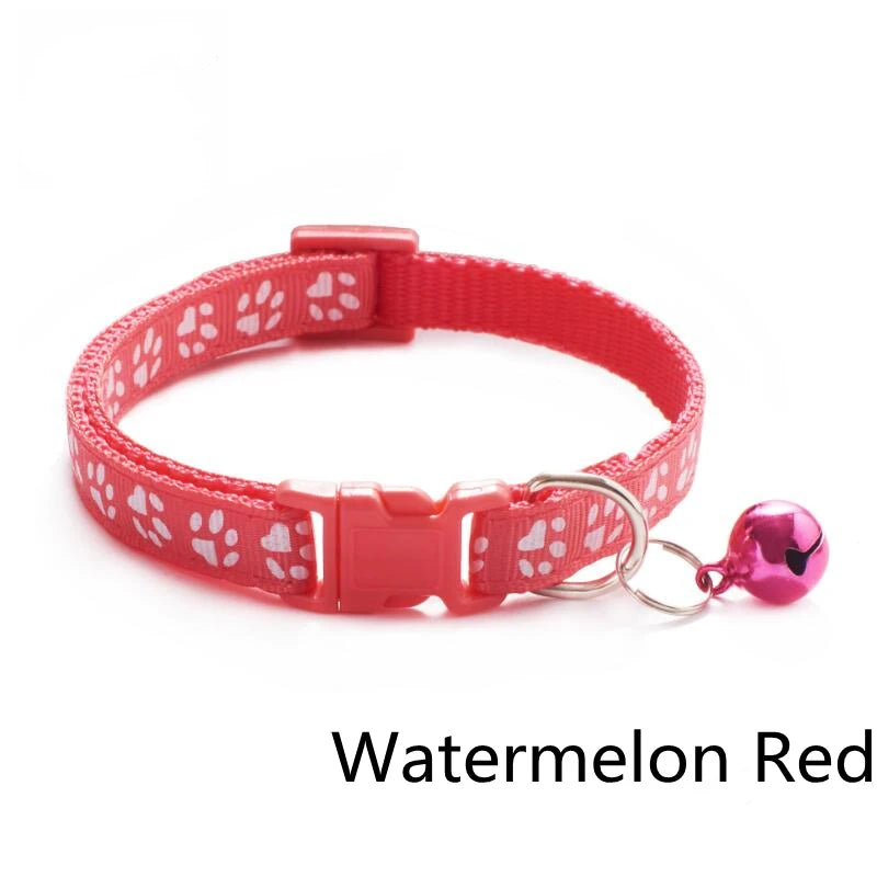Collar para mascotas con campana, huella de dibujos animados, colorido, para perro, cachorro, gatito, collar ajustable de seguridad con timbre, accesorios para mascotas