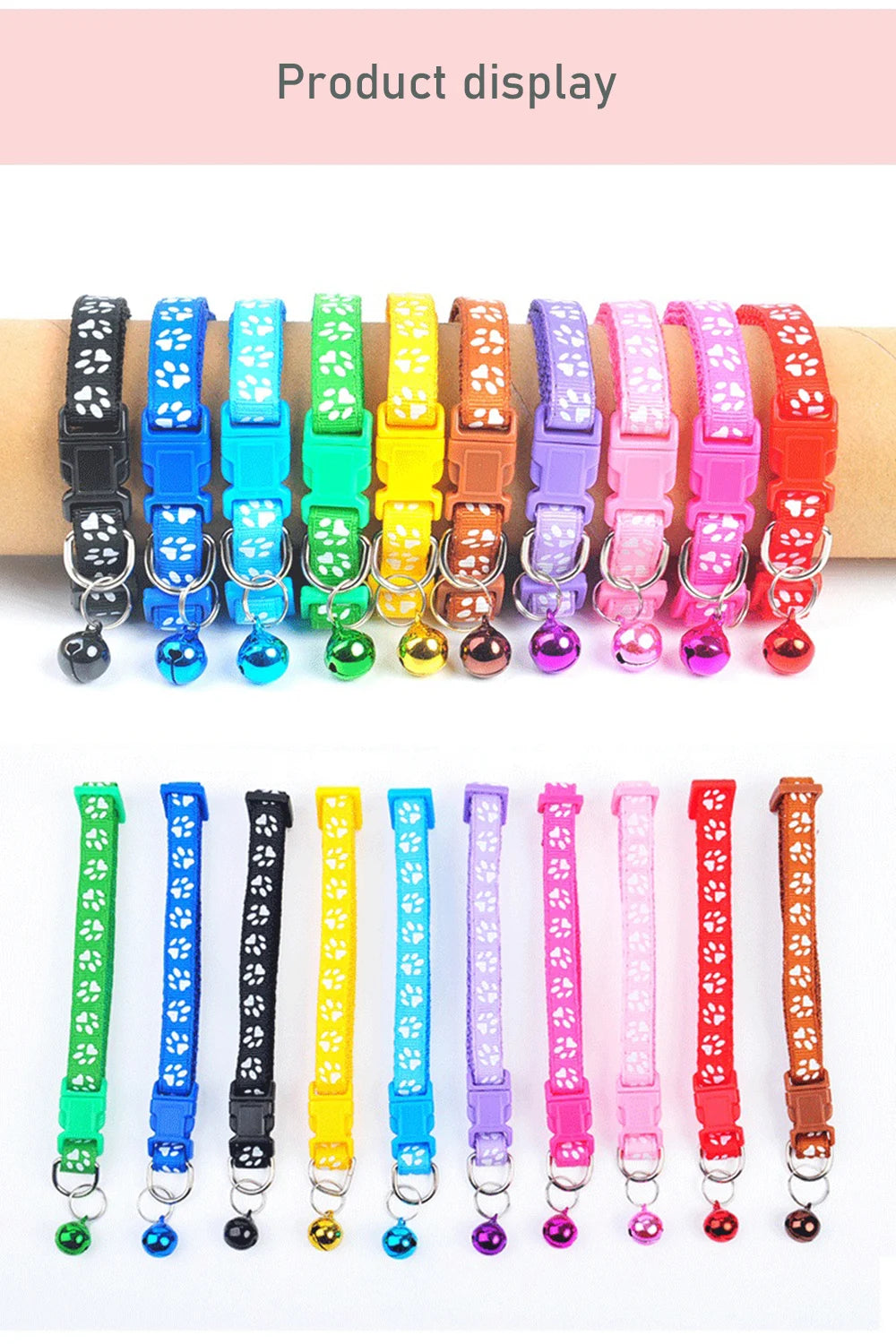Collar para mascotas con campana, huella de dibujos animados, colorido, para perro, cachorro, gatito, collar ajustable de seguridad con timbre, accesorios para mascotas