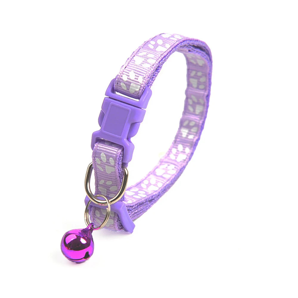 Collar para mascotas con campana, huella de dibujos animados, colorido, para perro, cachorro, gatito, collar ajustable de seguridad con timbre, accesorios para mascotas