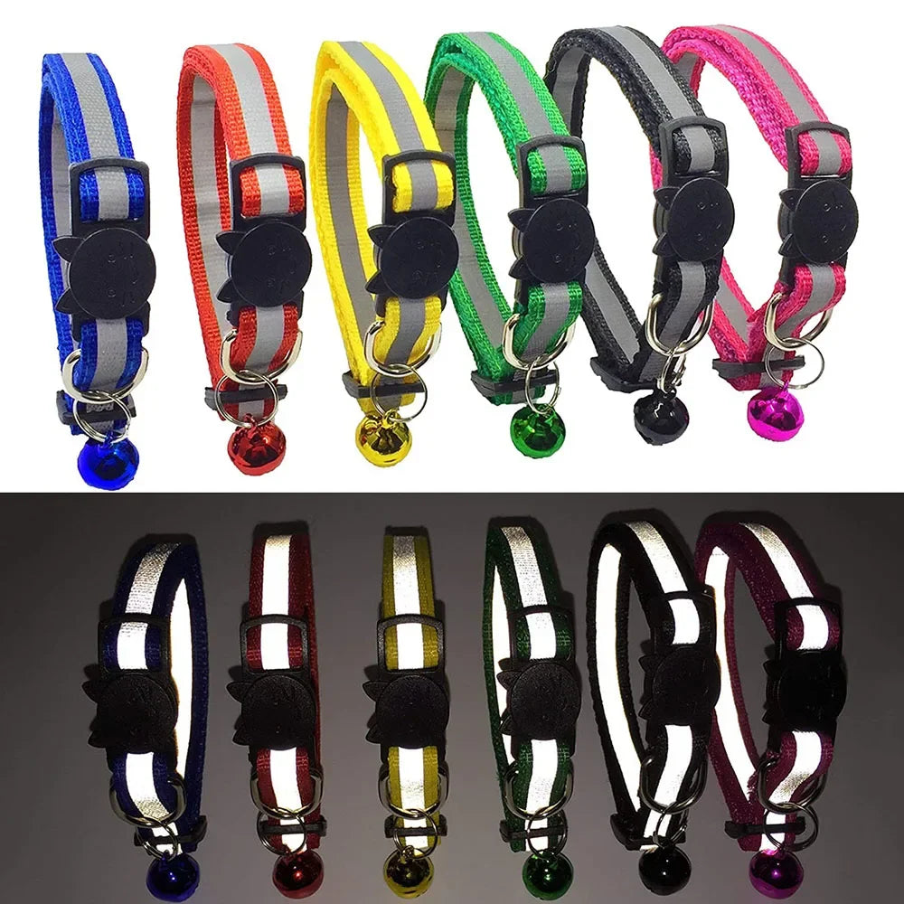Collares reflectantes de liberación rápida para gatos con campanas, hebilla de seguridad, collar ajustable para gatitos, gatos hembra, gatos macho, accesorios para mascotas