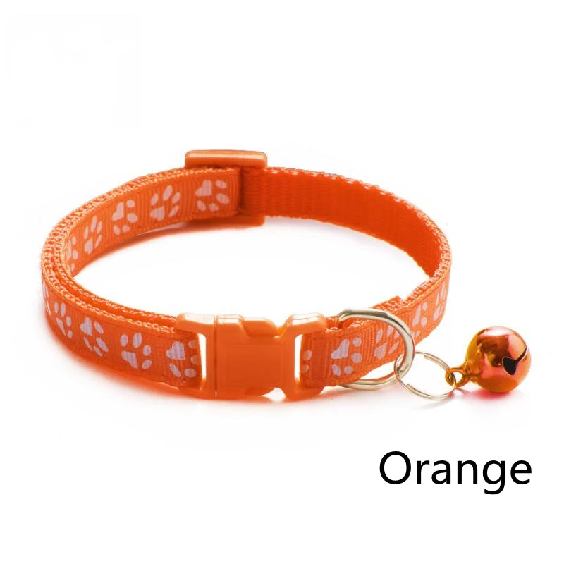 Collar para mascotas con campana, huella de dibujos animados, colorido, para perro, cachorro, gatito, collar ajustable de seguridad con timbre, accesorios para mascotas