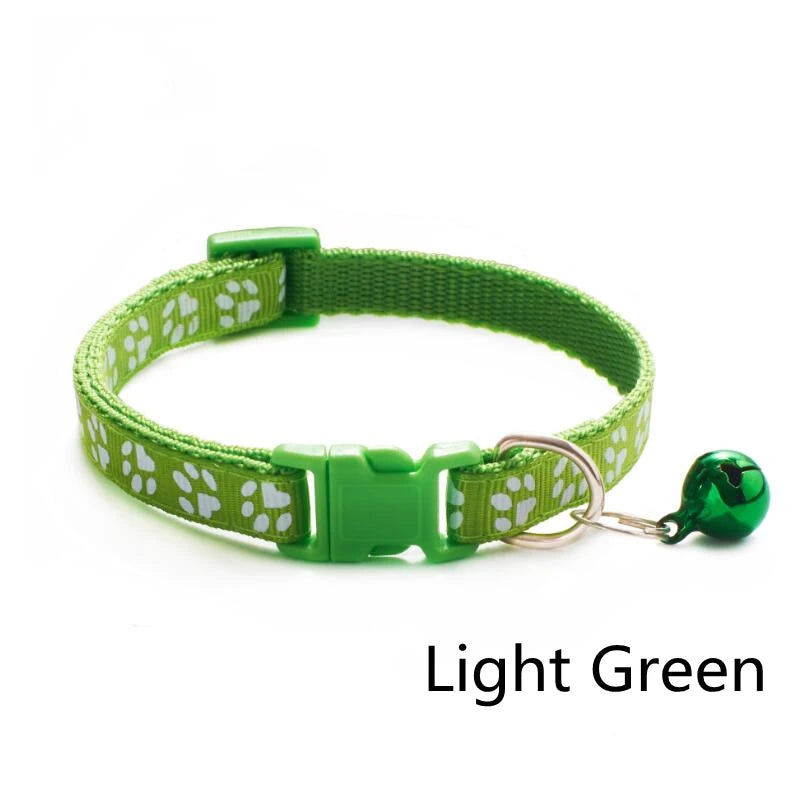 Collar para mascotas con campana, huella de dibujos animados, colorido, para perro, cachorro, gatito, collar ajustable de seguridad con timbre, accesorios para mascotas