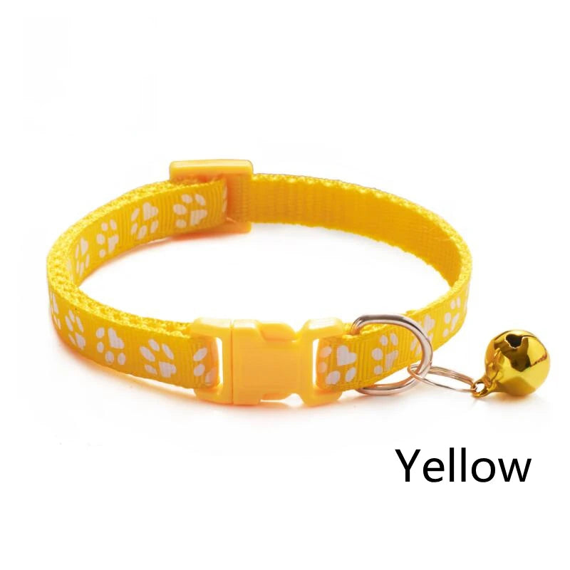 Collar para mascotas con campana, huella de dibujos animados, colorido, para perro, cachorro, gatito, collar ajustable de seguridad con timbre, accesorios para mascotas