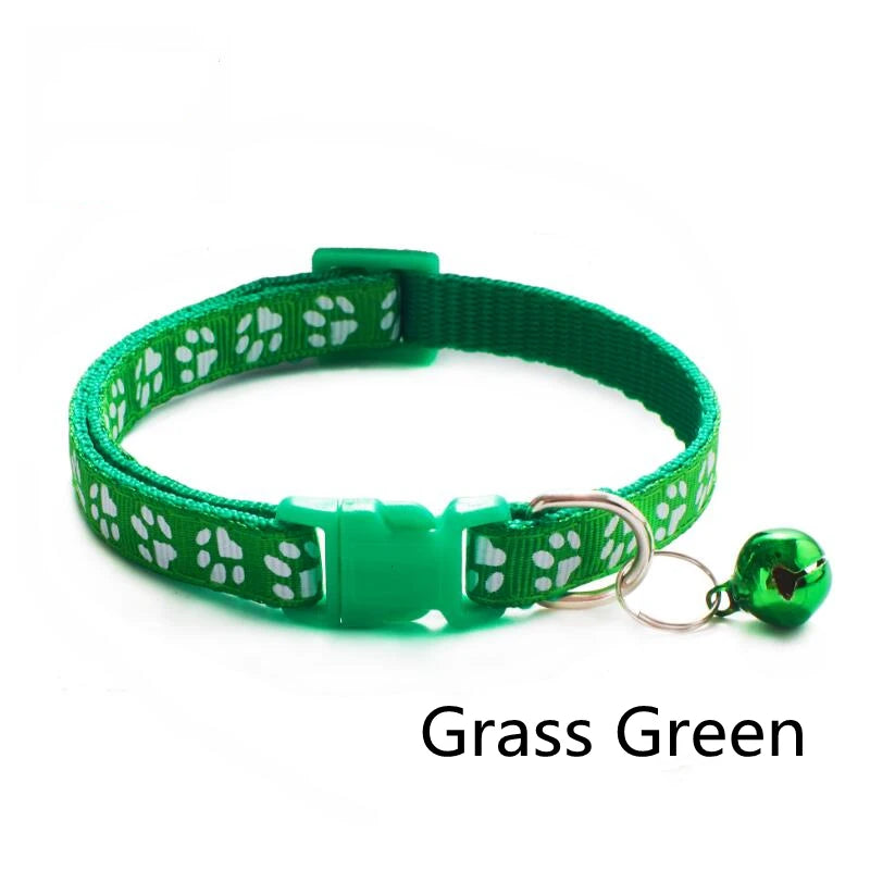 Collar para mascotas con campana, huella de dibujos animados, colorido, para perro, cachorro, gatito, collar ajustable de seguridad con timbre, accesorios para mascotas