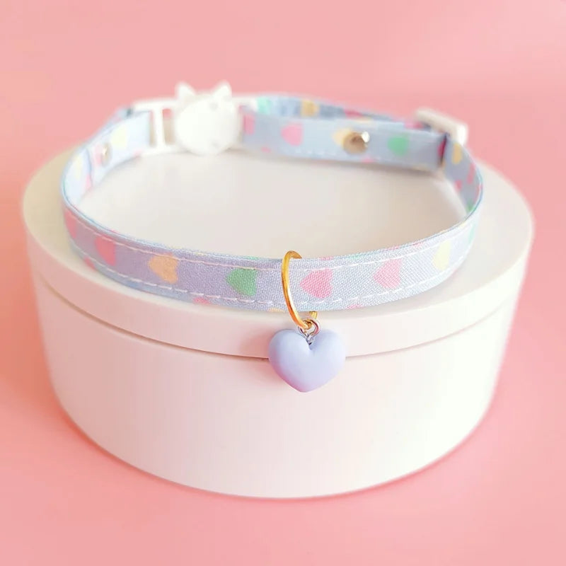 Adjustable Pet Cat Collar Safety Buckle Puppy Kitten Collar Printed Pattern Heart Neck Decorative Collar Pet Accessories