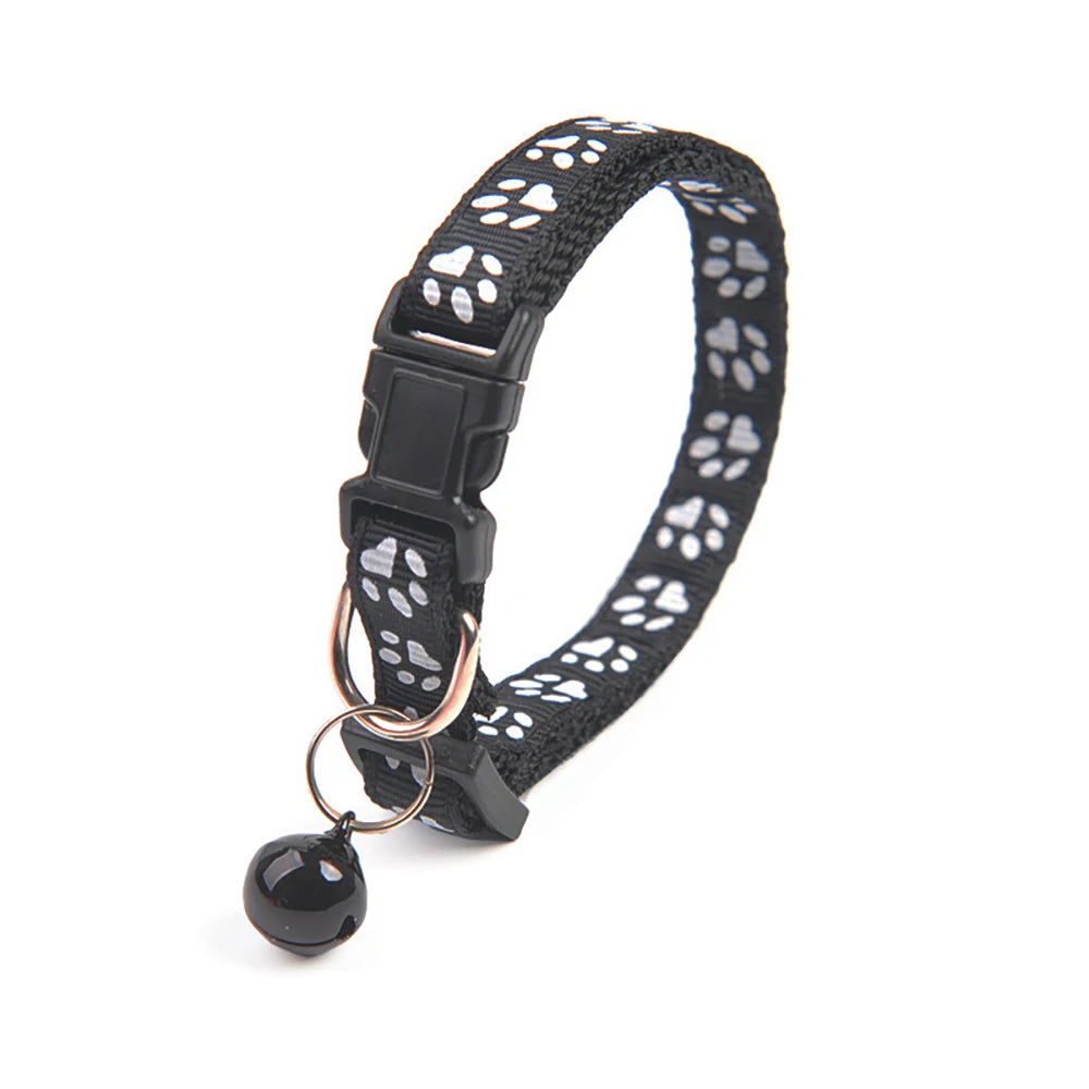 Collar para mascotas con campana, huella de dibujos animados, colorido, para perro, cachorro, gatito, collar ajustable de seguridad con timbre, accesorios para mascotas