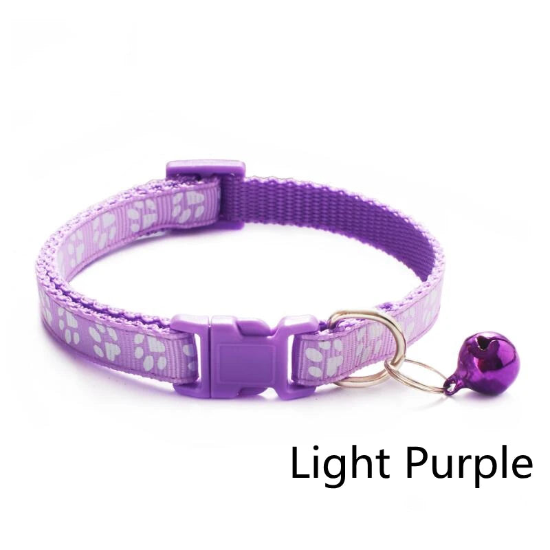 Collar para mascotas con campana, huella de dibujos animados, colorido, para perro, cachorro, gatito, collar ajustable de seguridad con timbre, accesorios para mascotas