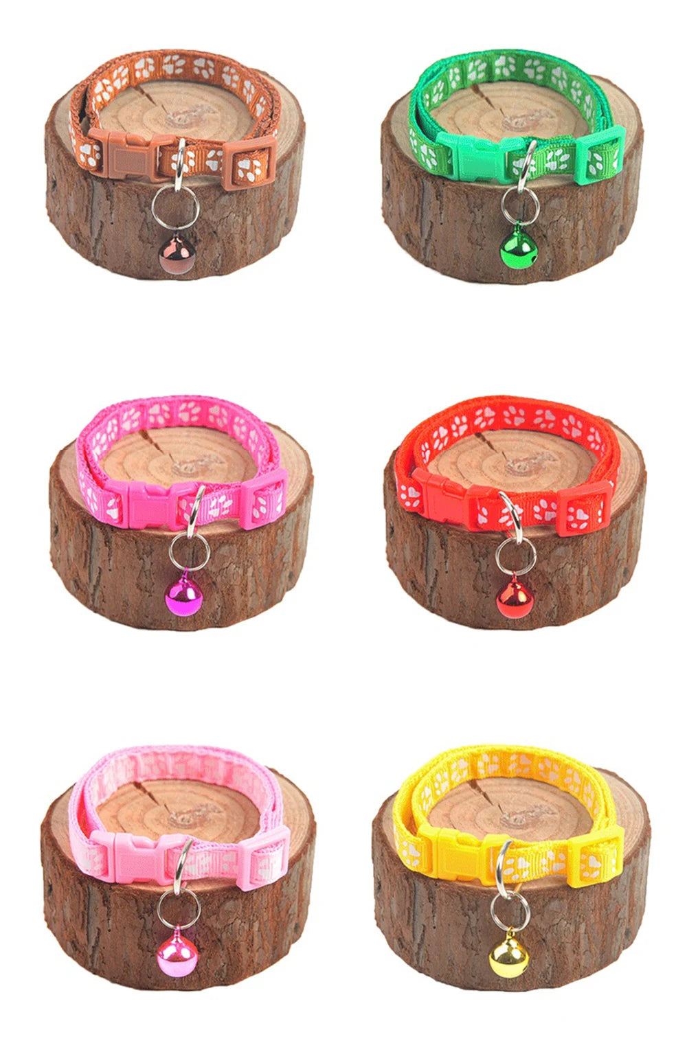 Collar para mascotas con campana, huella de dibujos animados, colorido, para perro, cachorro, gatito, collar ajustable de seguridad con timbre, accesorios para mascotas