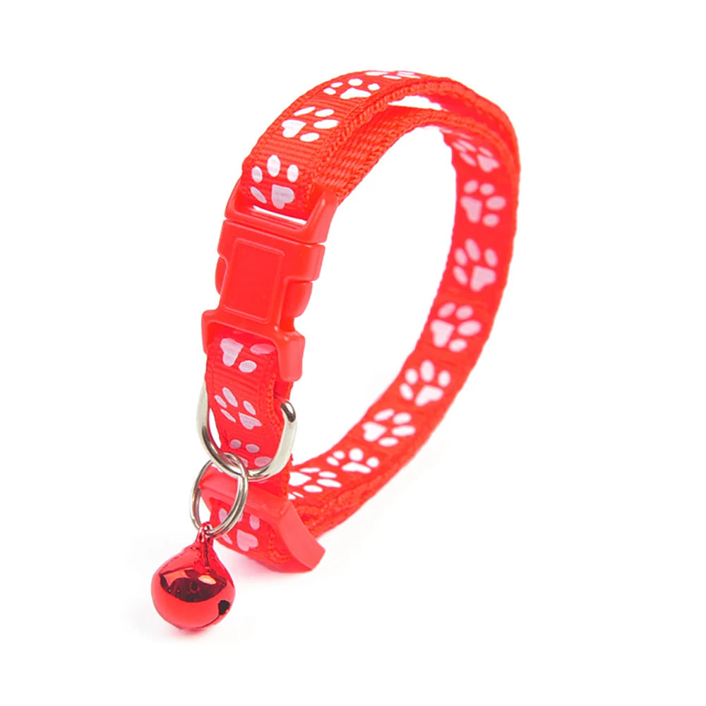 Collar para mascotas con campana, huella de dibujos animados, colorido, para perro, cachorro, gatito, collar ajustable de seguridad con timbre, accesorios para mascotas
