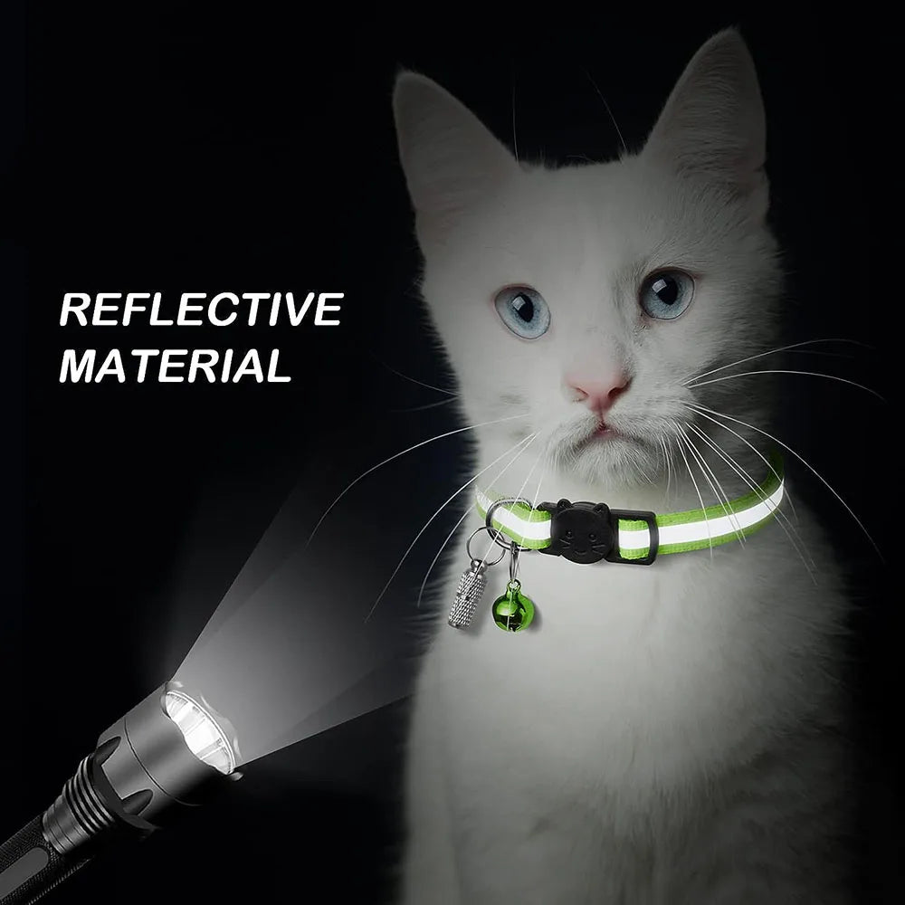 Collares reflectantes de liberación rápida para gatos con campanas, hebilla de seguridad, collar ajustable para gatitos, gatos hembra, gatos macho, accesorios para mascotas