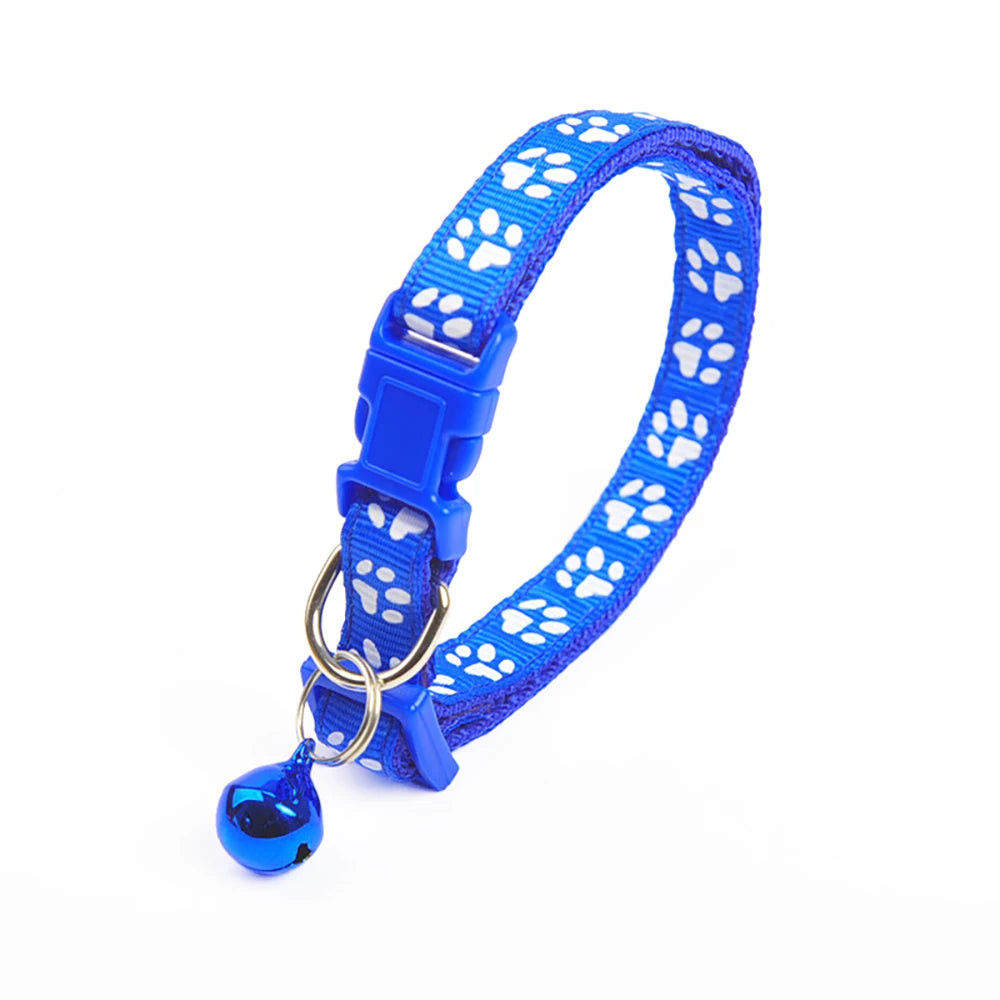 Collar para mascotas con campana, huella de dibujos animados, colorido, para perro, cachorro, gatito, collar ajustable de seguridad con timbre, accesorios para mascotas