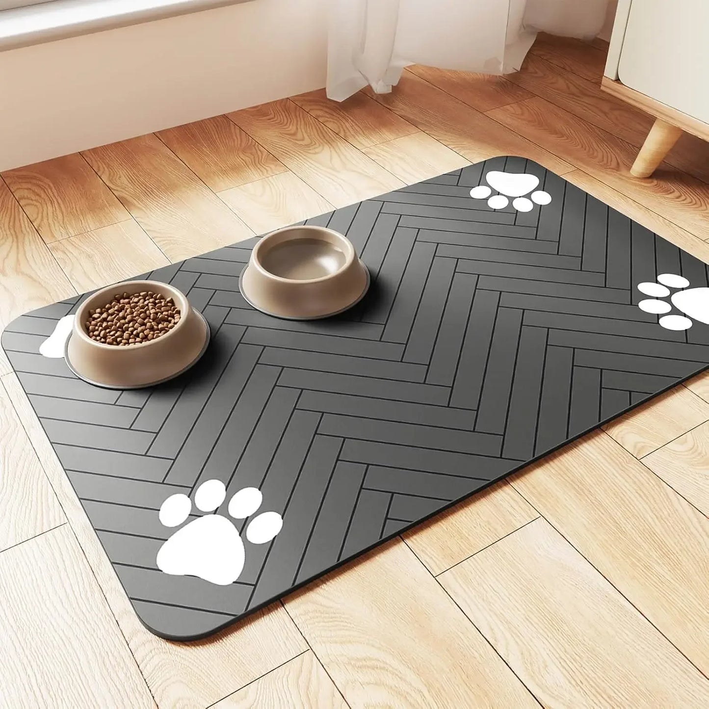 Alfombrilla para comer para mascotas - Mantel individual absorbente para comederos y bebederos con base de goma impermeable de secado rápido para perros y gatos