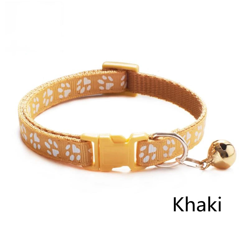 Collar para mascotas con campana, huella de dibujos animados, colorido, para perro, cachorro, gatito, collar ajustable de seguridad con timbre, accesorios para mascotas