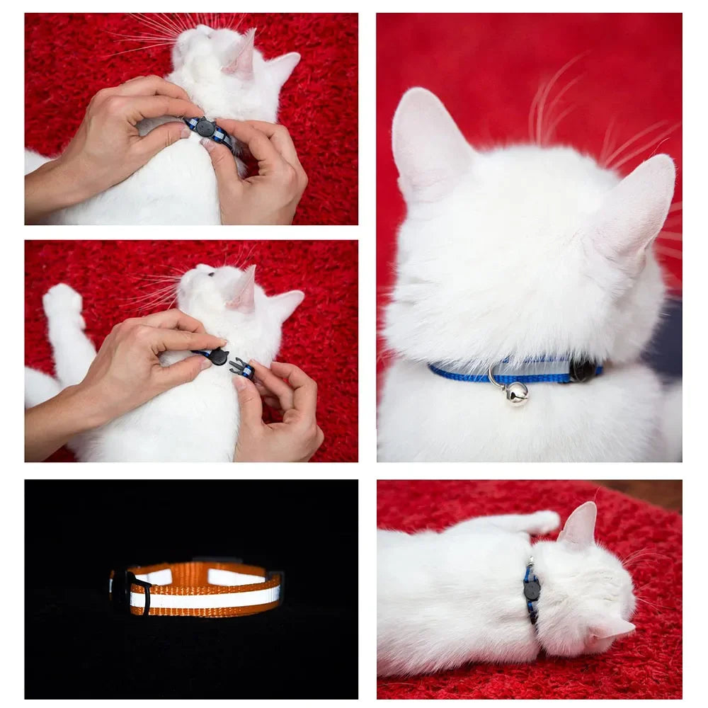 Collares reflectantes de liberación rápida para gatos con campanas, hebilla de seguridad, collar ajustable para gatitos, gatos hembra, gatos macho, accesorios para mascotas