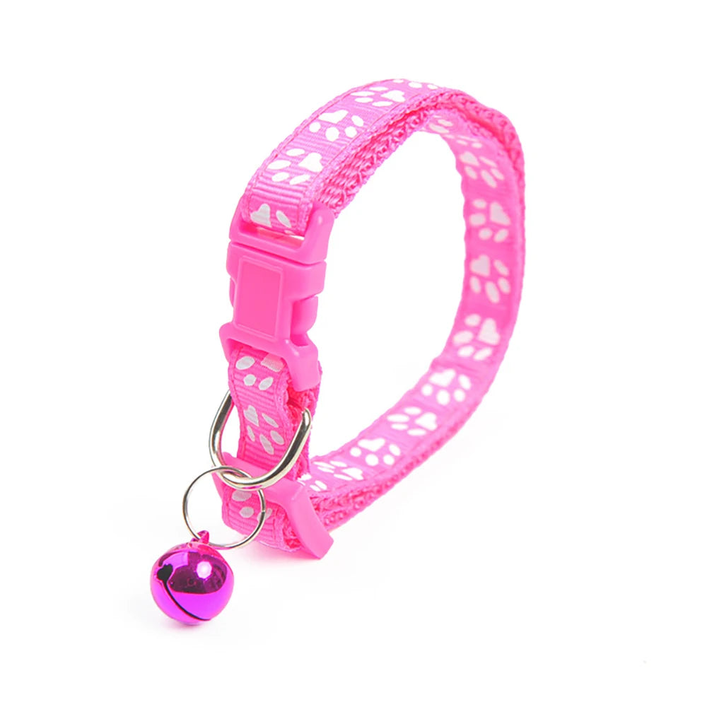 Collar para mascotas con campana, huella de dibujos animados, colorido, para perro, cachorro, gatito, collar ajustable de seguridad con timbre, accesorios para mascotas