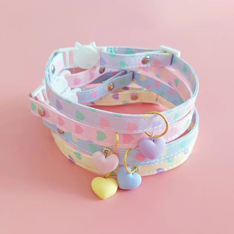 Adjustable Pet Cat Collar Safety Buckle Puppy Kitten Collar Printed Pattern Heart Neck Decorative Collar Pet Accessories