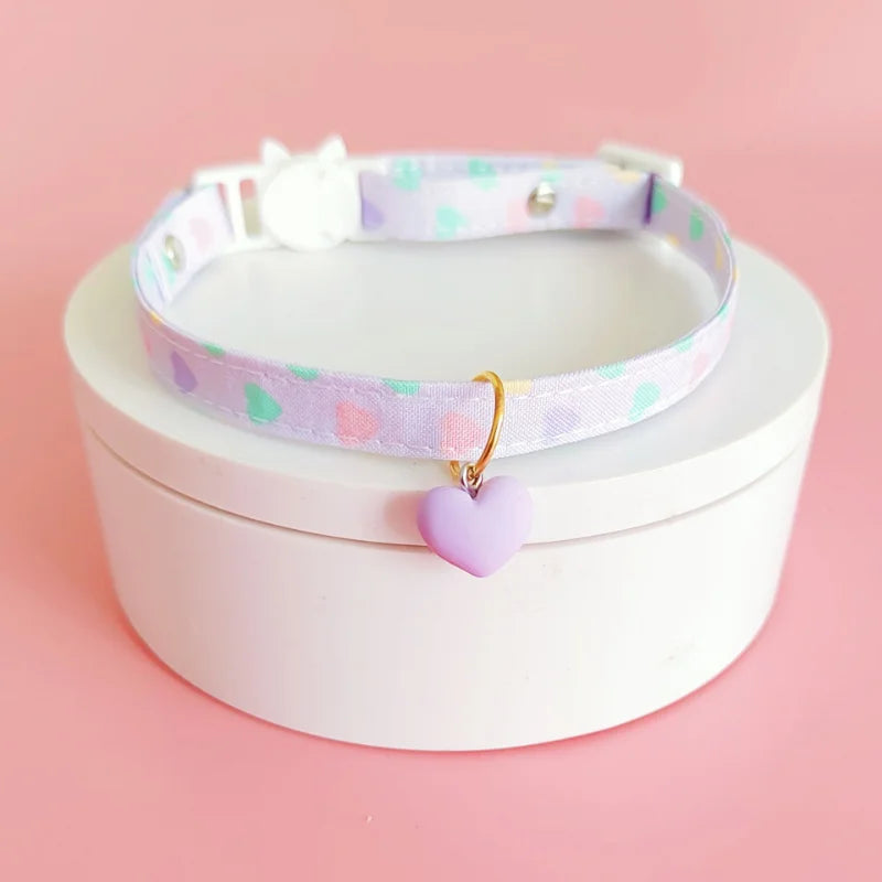 Adjustable Pet Cat Collar Safety Buckle Puppy Kitten Collar Printed Pattern Heart Neck Decorative Collar Pet Accessories