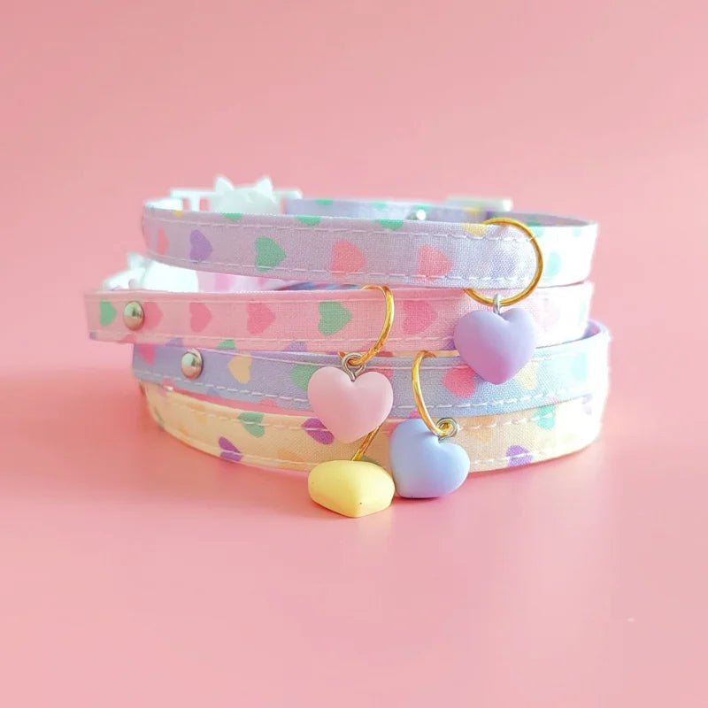 Adjustable Pet Cat Collar Safety Buckle Puppy Kitten Collar Printed Pattern Heart Neck Decorative Collar Pet Accessories