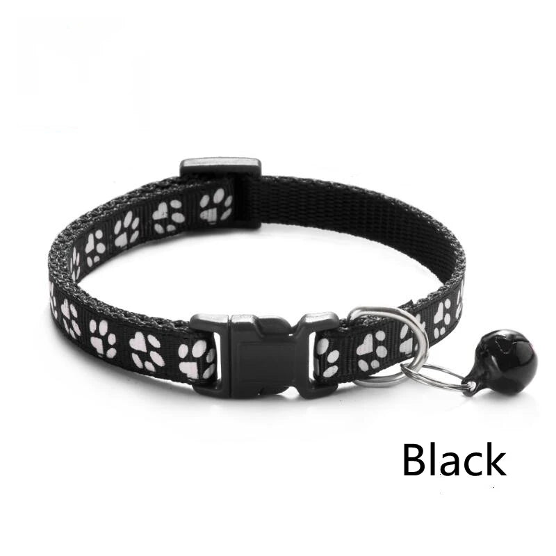 Collar para mascotas con campana, huella de dibujos animados, colorido, para perro, cachorro, gatito, collar ajustable de seguridad con timbre, accesorios para mascotas