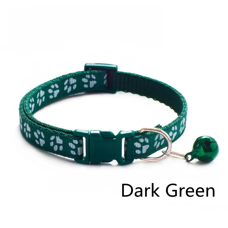 Collar para mascotas con campana, huella de dibujos animados, colorido, para perro, cachorro, gatito, collar ajustable de seguridad con timbre, accesorios para mascotas
