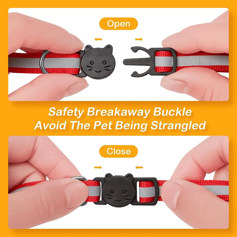Collares reflectantes de liberación rápida para gatos con campanas, hebilla de seguridad, collar ajustable para gatitos, gatos hembra, gatos macho, accesorios para mascotas