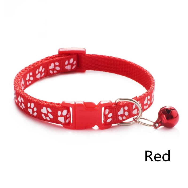 Collar para mascotas con campana, huella de dibujos animados, colorido, para perro, cachorro, gatito, collar ajustable de seguridad con timbre, accesorios para mascotas